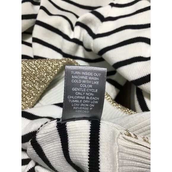 Marled Black Cream Striped Crew Neck Ribbed Sweater MED - Picture 9 of 9